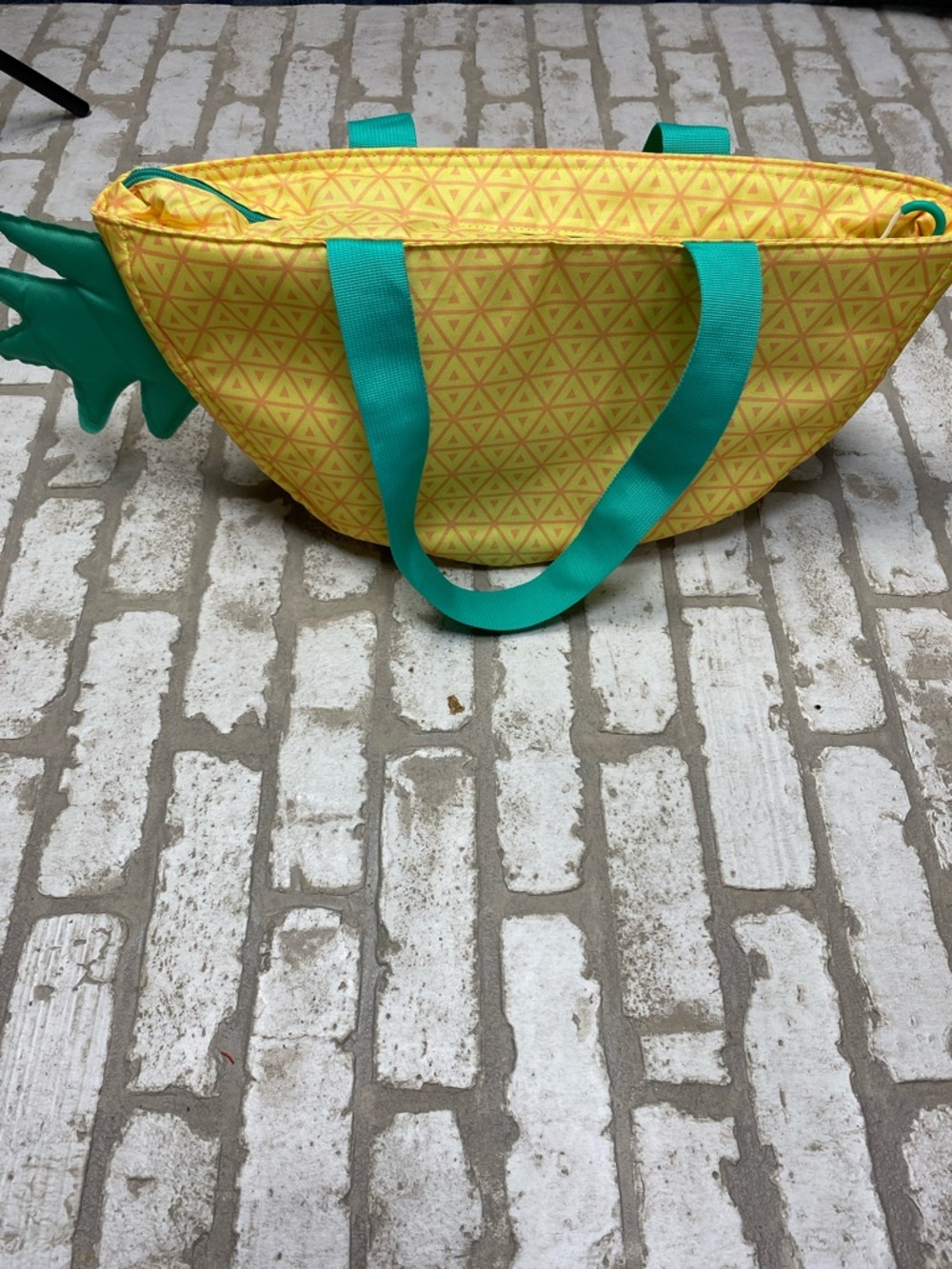 Yellow Geometric Tote Bag with Teal Handles